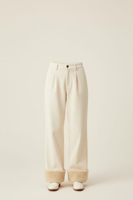 Pantalon Beige Côtelé Ample Plissé Doublé Femme - Cordé - vue 3