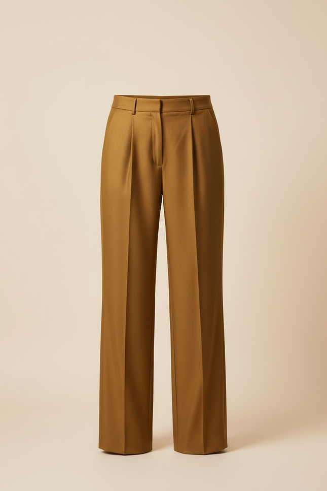 Pantalon Beige Taille Haute Ample Plissé Fluide - Camel Viscose - vue 3