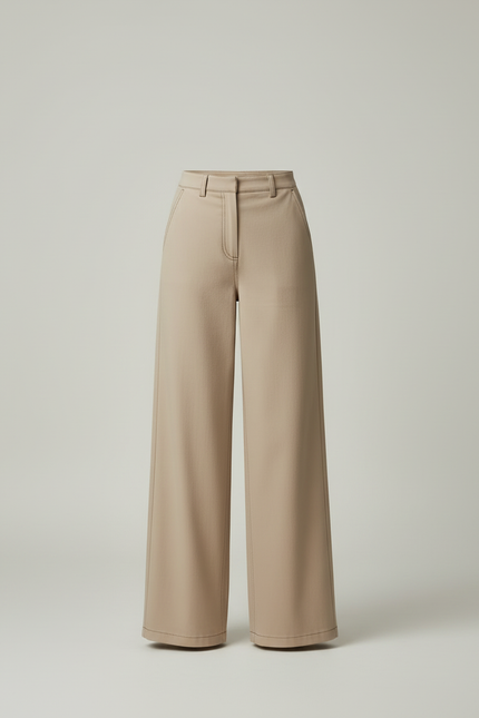 Pantalon Beige Droit Ample Coton Élégant Femme - vue 3