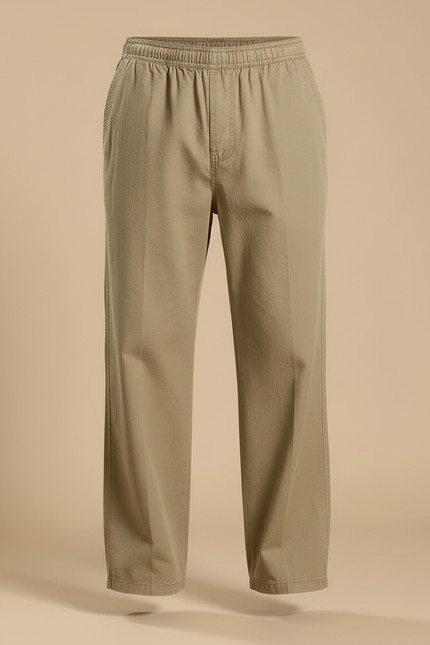 Pantalon Beige Taille Elastique - Kaki Coton - vue 3