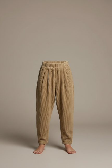 Pantalon Beige Côtelé Ample Taille Élastique Enfant - Cordé - vue 3