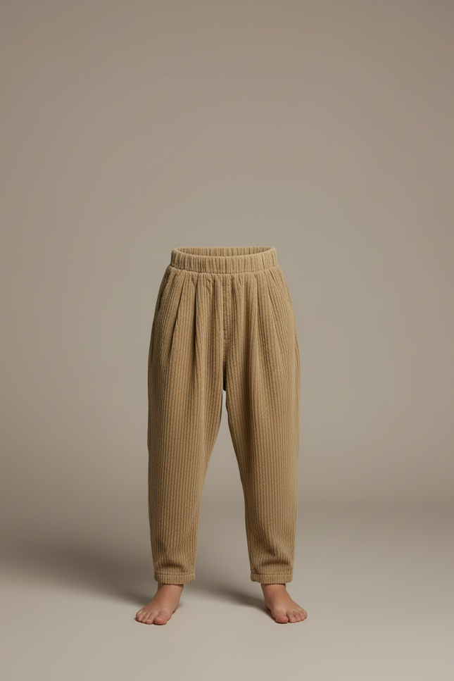Pantalon Beige Côtelé Ample Taille Élastique Enfant - Cordé - vue 3