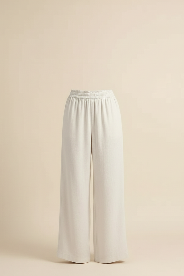 Pantalon Beige Lin Fluide Ample Taille Élastique - vue 3