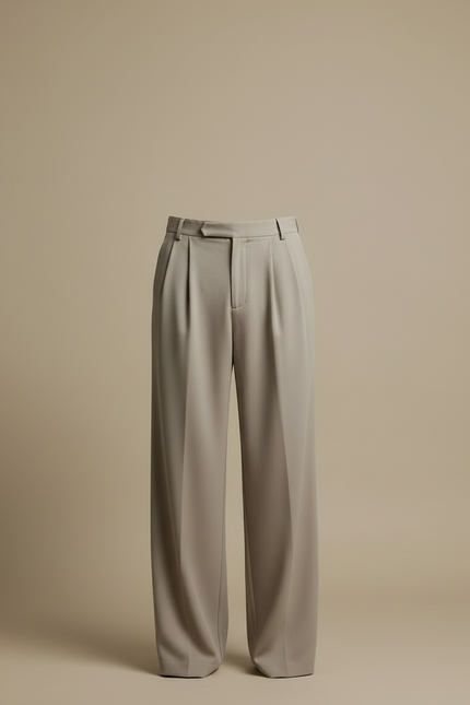 Pantalon Beige Plissé Ample Droit Élégant Homme - Polyester - vue 3