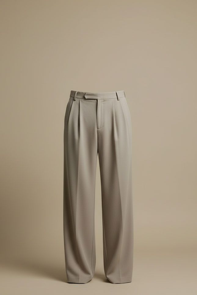 Pantalon Beige Plissé Ample Droit Élégant Homme - Polyester - vue 3