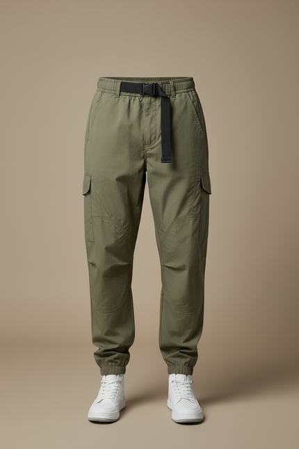 Pantalon Beige Cargo Ample Cordon Sport Casual - Kaki Polyester - vue 3