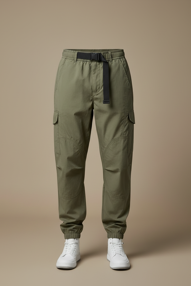 Pantalon Beige Cargo Ample Cordon Sport Casual - Kaki Polyester - vue 3