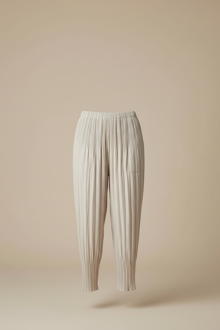 Pantalon Beige Plissé Ample Décontracté Fluide Femme - Polyester - vue 3