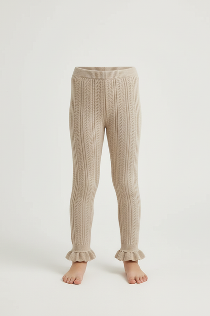 Pantalon Beige Tricoté Fille Volants Mignon - Maille - vue 3