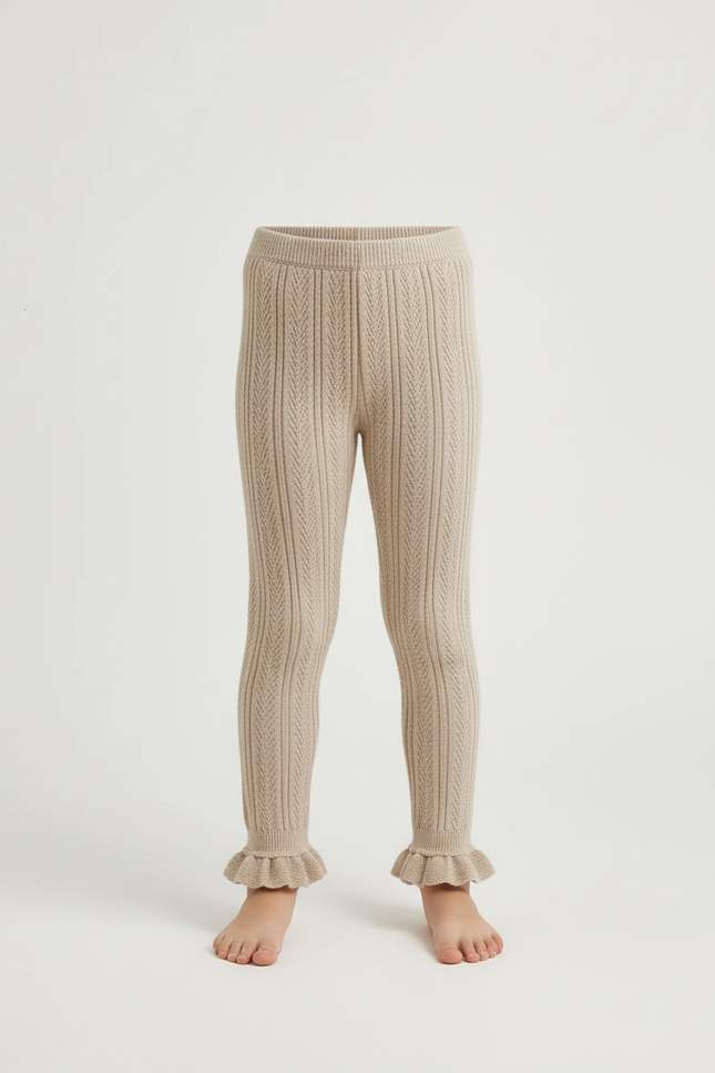 Pantalon Beige Tricoté Fille Volants Mignon - Maille - vue 3