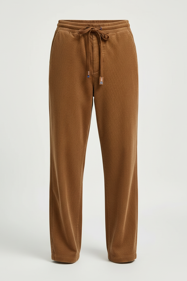 Pantalon Beige Côtelé Droit Décontracté Cordon Homme - Marron Cordé - vue 3