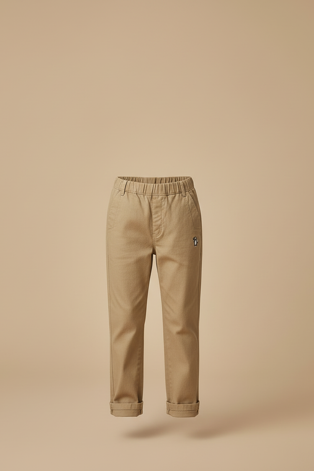 Pantalon Beige Coton Décontracté Enfant Brodé - Gabardine - vue 3