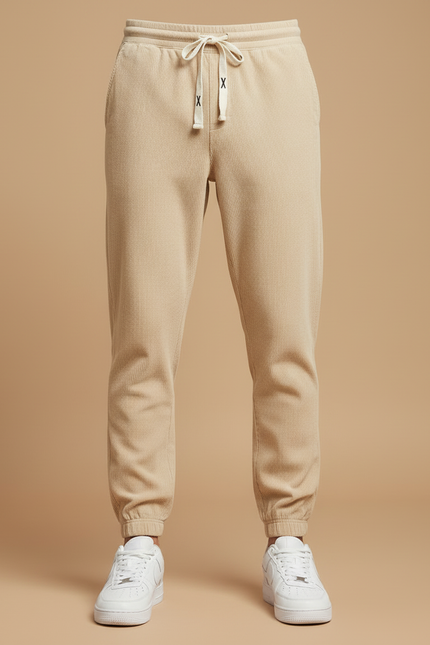 Pantalon Beige Côtelé Homme Décontracté Cordon Élastique - Cordé - vue 3