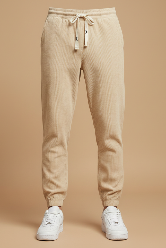 Pantalon Beige Côtelé Homme Décontracté Cordon Élastique - Cordé - vue 3