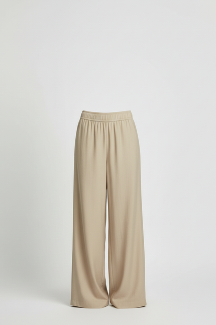 Pantalon Beige Ample Fluide Décontracté Taille Haute - Viscose - vue 3