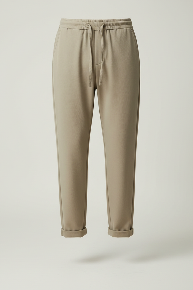 Pantalon Beige Homme Fluide Décontracté Droit Léger - Kaki Polyester - vue 3